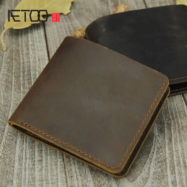 

hbp aetoo handmade cowhide wallet, ultra-thin mad horse wallet, retro minimalist head-layer cowhide card bit wallet, Brown;gray