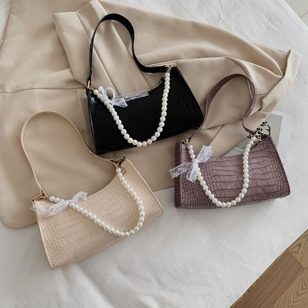 

cross body 2021 fashion women alligator pattern small shoulder bags soft pu leather underarm female pearl handle tote bag sac femme