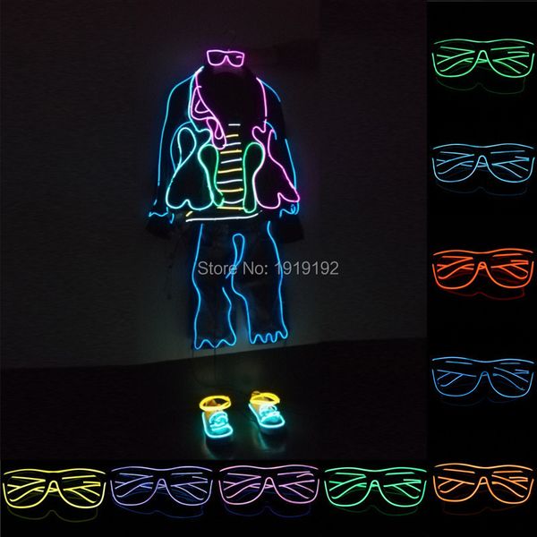 Аксессуары костюмы Sound Control El Glasses Clear Lens El Wire Мода Neon LED LEG UP Затворные Очки Rave Costume Рождественская Часть