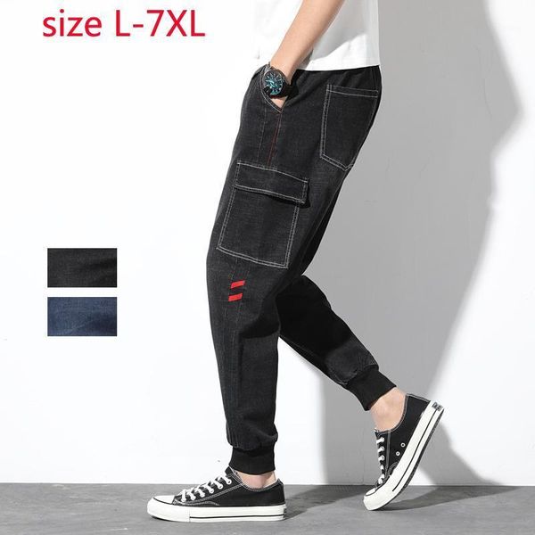

2020new arrival fashion style jeans loose elastic waist pockets trendy hallen men pants full length casual plus size lxl2xl-7xl1, Blue