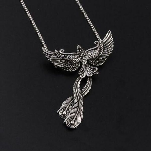 

men fashion silver stainless steel peacock phenix wings pendant necklace men retro punk hip hop necklace jewelry gifts