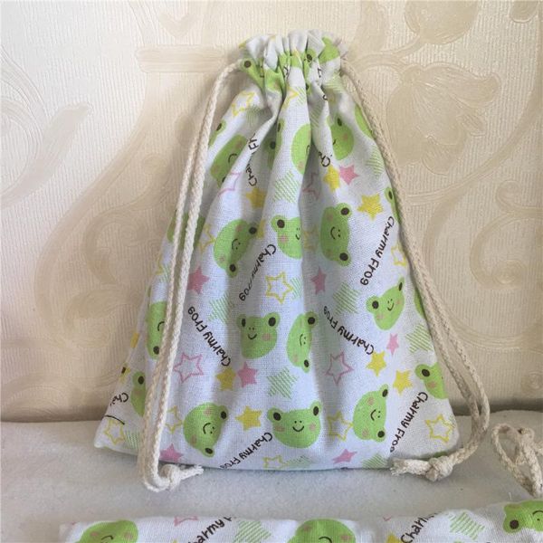 

gift wrap 1pc cotton linen drawstring multi-purpose pouch candy bag charming frog green 8201b