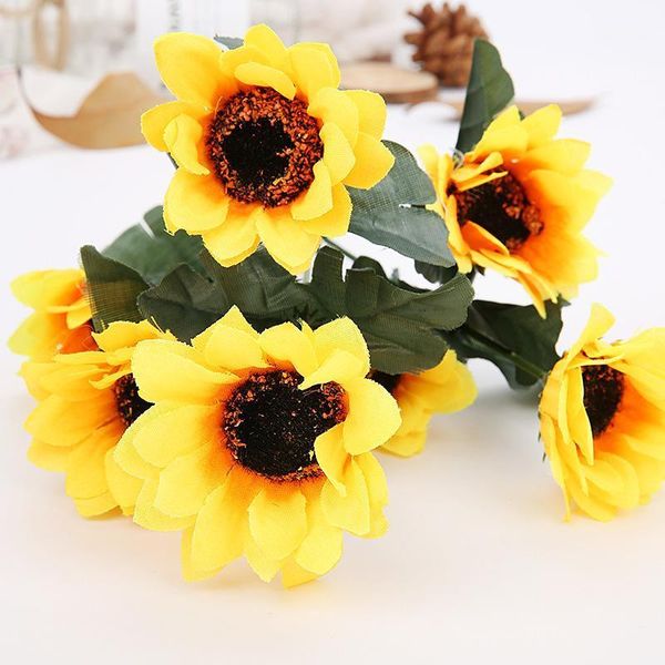 

7 heads yellow silk sunflower artificial flower fake flores bouquet plastic flowers table decor party wedding decoration1