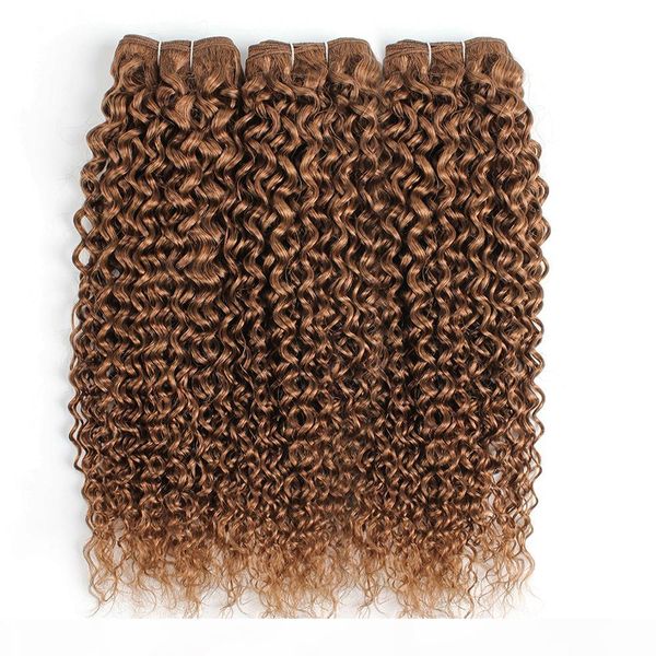 

#30 light golden brown brazilian virgin curly human hair weave bundles jerry curl 3 4 bundles 16-24 inch remy human hair extensions, Black