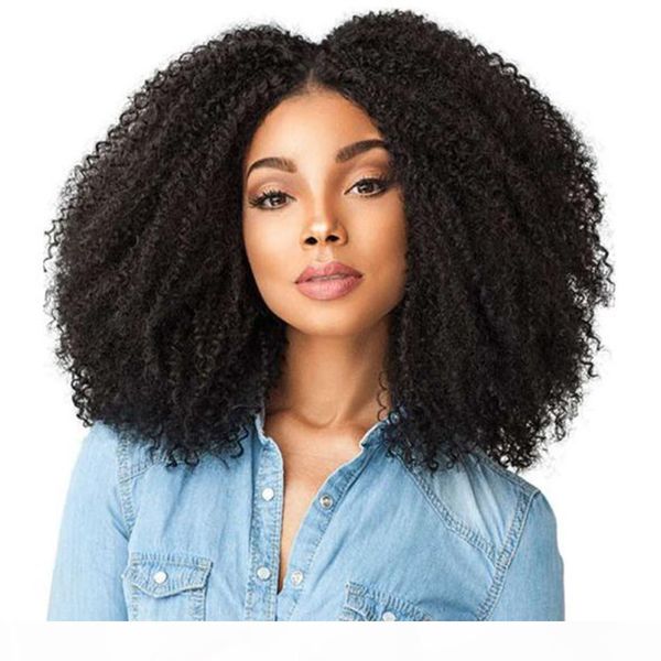 

mongolian kinky curly u part wig human hair non lace wigs for black women natural color, Black;brown