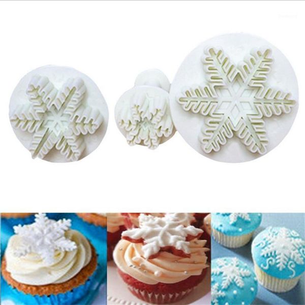 

3pcs christmas snowflake cookies biscuit mold fondant sugarcraft plunger cookie cutters xams snow cupcake cake decorating tool1