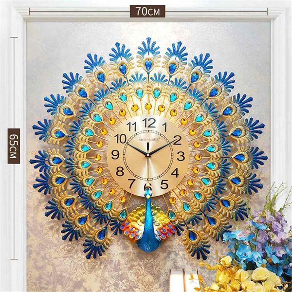 

3d gold diamond peacock wall clock metal watch silent digital clock for home living room wall decoration clocks ornaments gift1