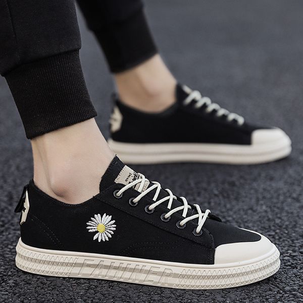 

combination of small daisy canvas men's shoes spring 2020 new board shoes personality college casual shoes c1212, Black;white