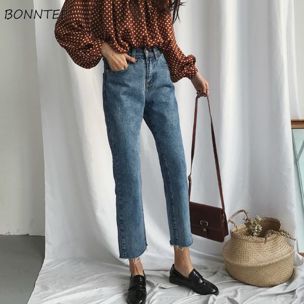 

jeans women trendy elegant all-match high-quality korean style leisure daily womens female lovely simple 2020 new girls solid, Blue