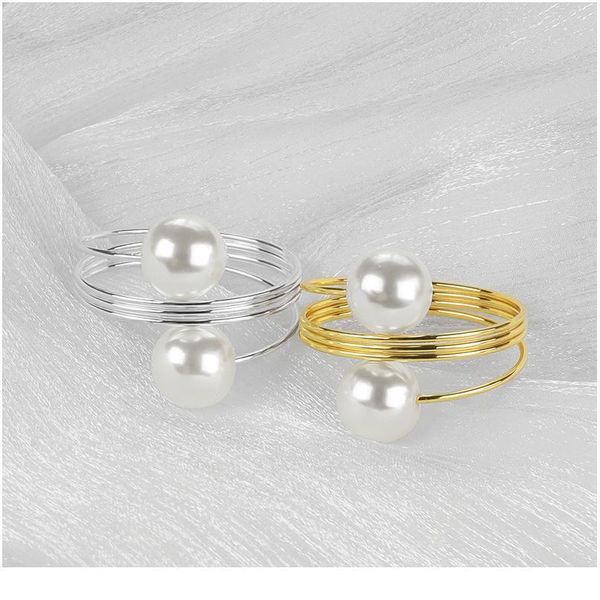 

6/12pcs metal pearl napkin rings bow buckles towel holder for l wedding party banquet home table dinner de jllnqt