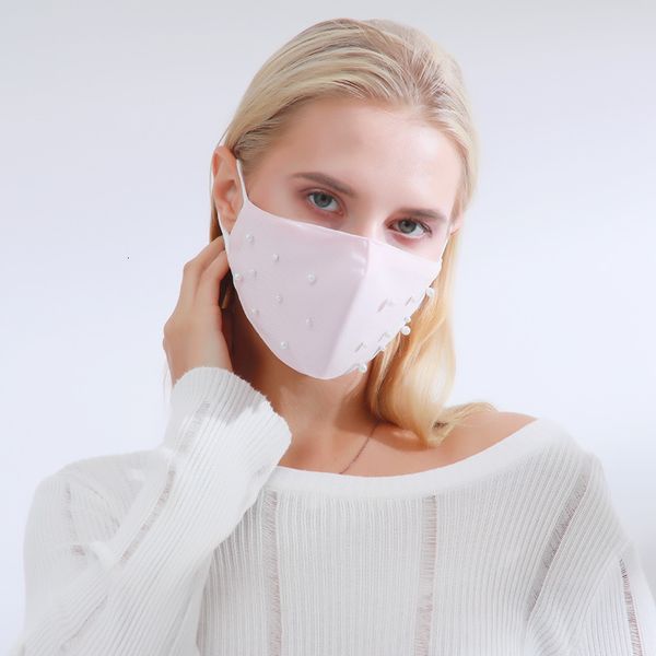 

factory price dhl shipping fashion pearl masks washable solid color breathable cotton mouth cover party face mask reusab