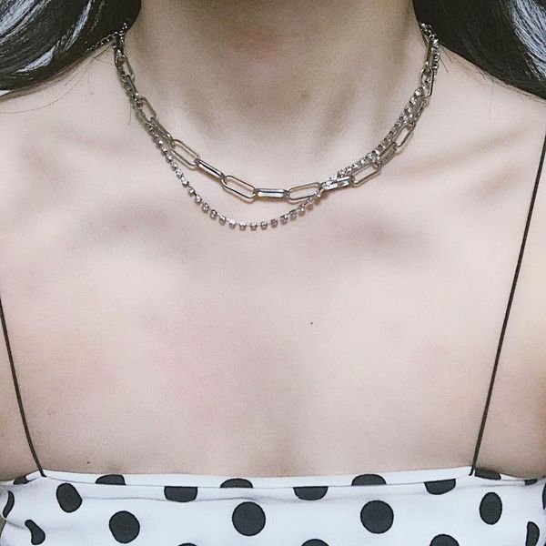 

aomu punk 2 слоистые коренастые цепи ожерелье для женщин моды колье воротник 2020 ожерелья завещание шеи цепи ювелирные изделия wmtggm bdega, Black