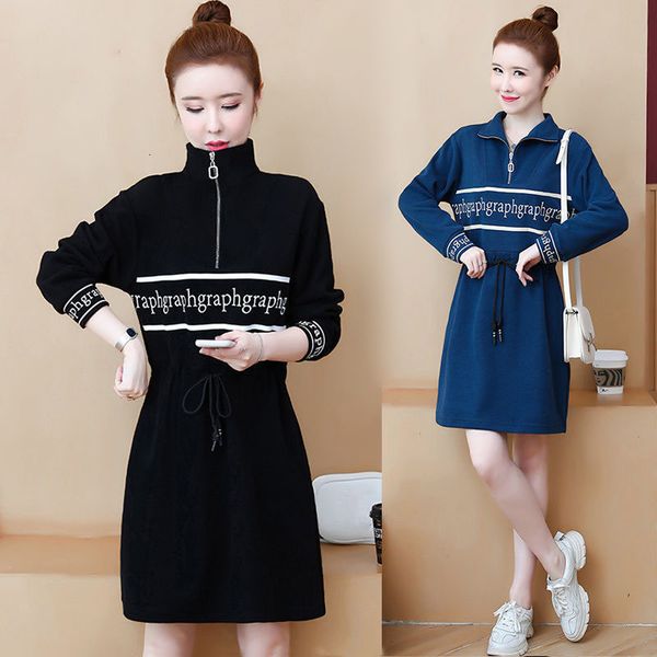 

spring autumn letter print medium length female sweater stylish plus size dress casual r595 aaqf, Black;gray