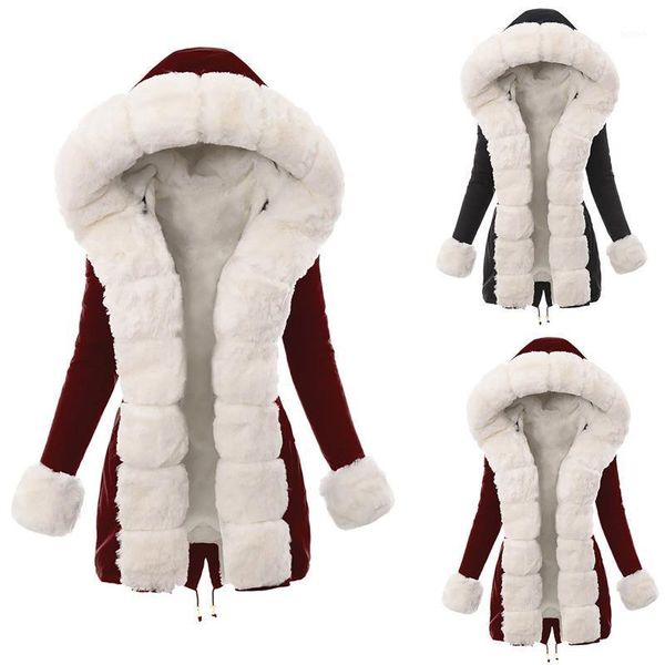 

winter snow coat cotton jacket for women hooded thick oversized casual fashion long overcoat female solid ladies 2021 #t2g1, Black;brown