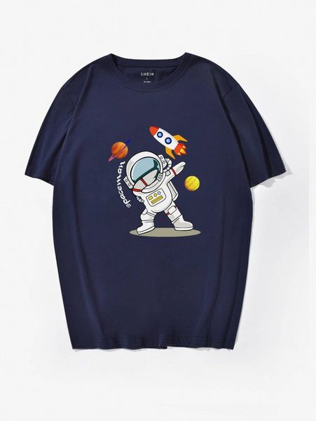 

men letter & astronaut print tee q5is#, White;black