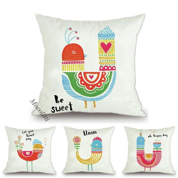 

cushion/decorative pillow cute birds velvet cushion cover colorful hand-painted animal decoration square throw case kid's room sofa cus