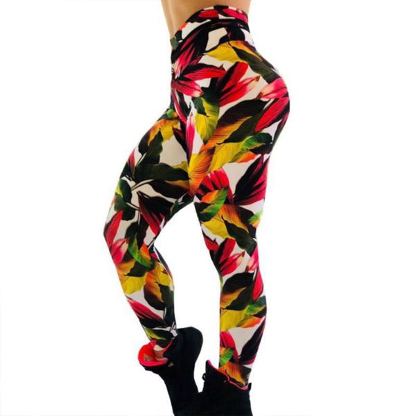 

yoga pants female new colorful leaves digital print leggings high-waists lift buttock quick-dry exercise fitness yoga pants, Black;white