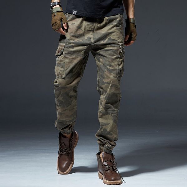 

men's cotton military joggers tactical cargo men camouflage trousers spring autumn casual streetwear pants man overalls, Black