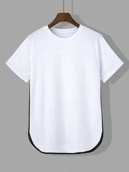 

men contrast binding round neck tee o1vu#, White;black