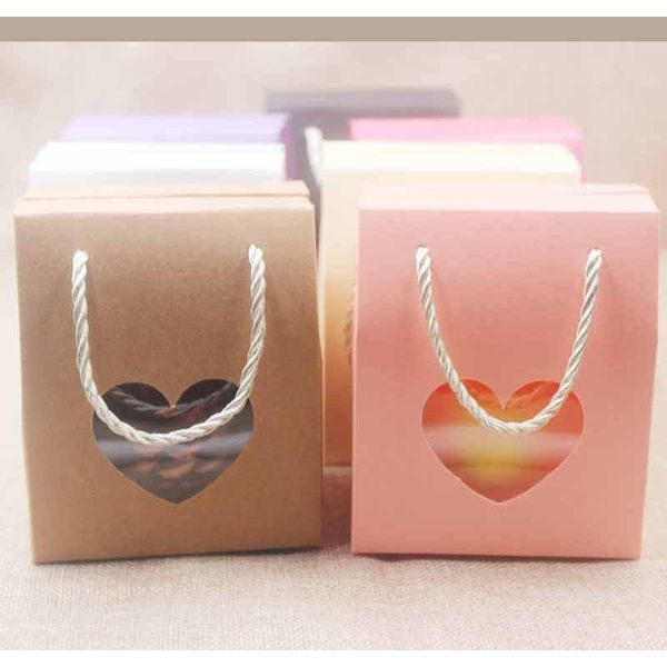 

10pcs kraft paper gift box with handle clear pvc heart window wedding candy box teapackaging boxes f bbymqq