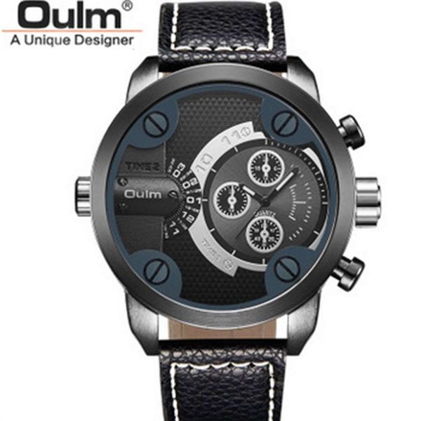 

low price oulm fashion personality double time zone men's watch