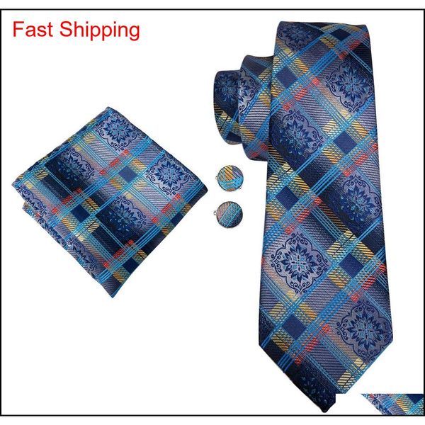 

hi-tie 2018 new arrival men's necktie 100% silk blue striped luxury fashion design ties hanky cufflinks set qylndf bdefashion, Blue;white