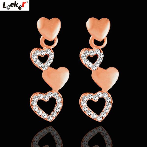 

leeker chic hollow hearts drop earrings rose gold color tiny crystal earrings for women wholesale fashion party jewelry 060 lk8, Silver