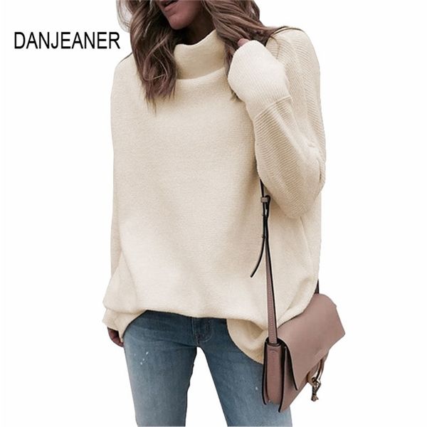 

danjeaner fashion half turtleneck knitted pullovers women batwing sleeve solid thin oversized sweater slim knitting shirt y200910, White;black