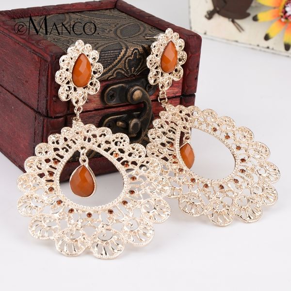 

red acrylic golden hollow flowers drop earrings emanco 2016 new brand fashion ua zircon alloy earrings er02370 y200323