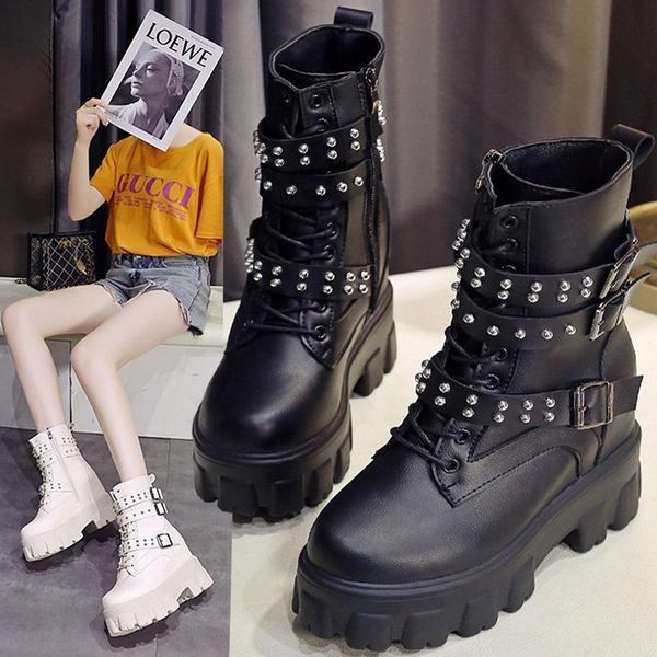 

new combat patent leather boots women lace up gothic black platform leather martin ankle boots women shoes botas mujer