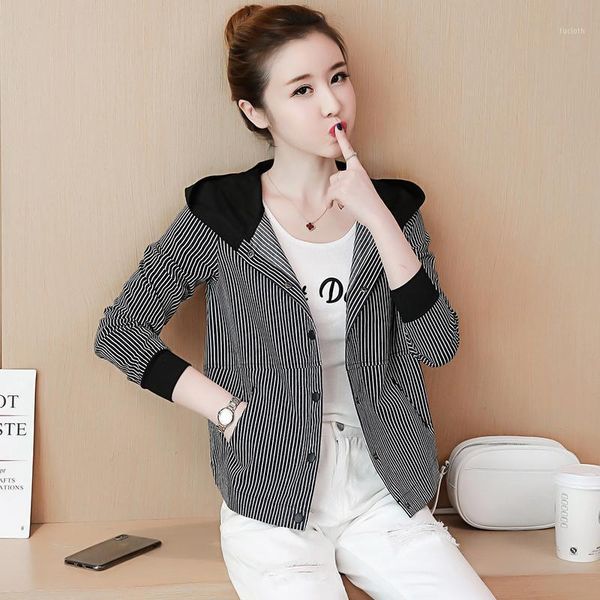 

even the short hat jacket female spring and autumn short casual coat loose thin striped jacket coat women1, Black;brown