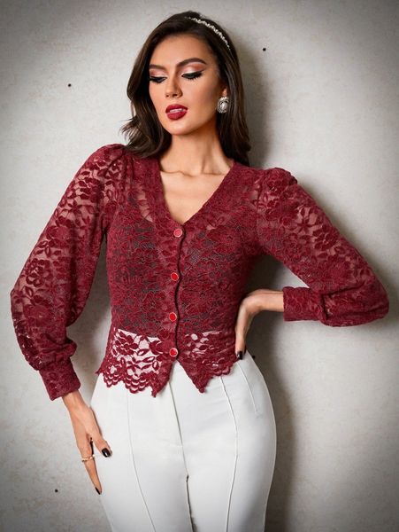 

scallop trim puff sleeve lace without bra 241x#, White