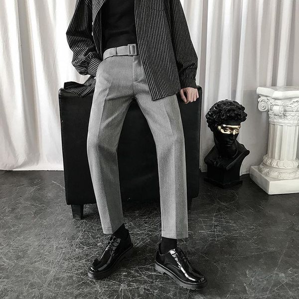 

2021 men's slim fit casual pants business design cotton casual pants formal stripe trousers fashion grey/black color suit, White;black