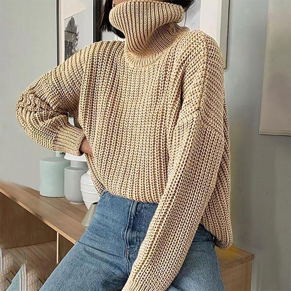 

women's knitted turtleneck sweater oversize pullover long sleeve elegant solid warm sweaters 2021 winter female jumper, White;black