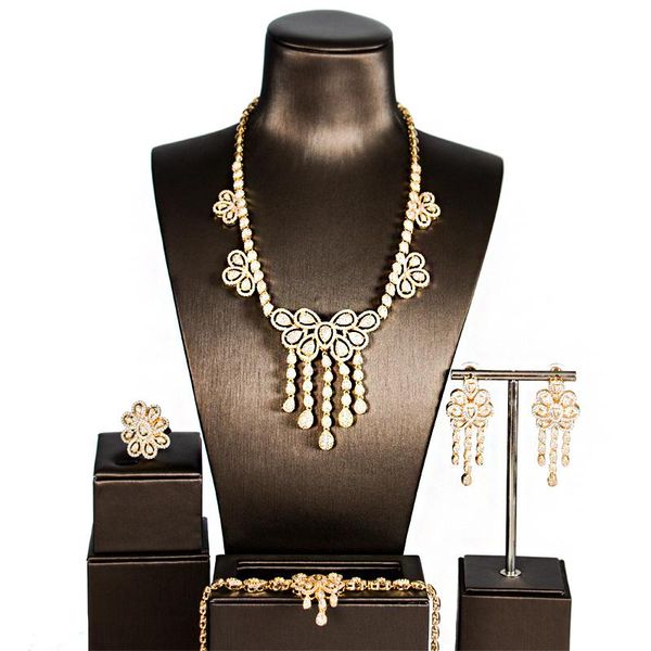 

zircons set of bride jewelry flowers fringed gold necklace wedding genuine plating, Silver