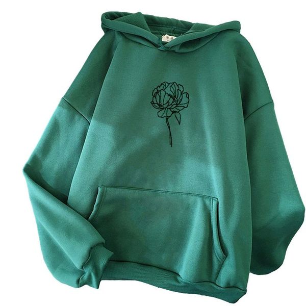 

rose flower printing hoodies hooded women's autumn winter sweatshirt long sleeved comfortable pullover oversized blouse, Black