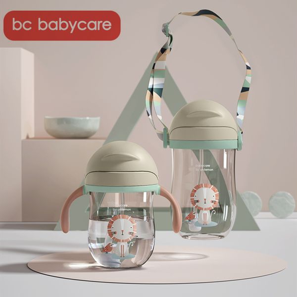 BC BABYCARE Baby Sippy Cup Gravity Ball Trinkwasser Griff Baby Flasche Leck-Proof V-Typ Stroh Anti-Choced Schulter Strap Cup LJ200831