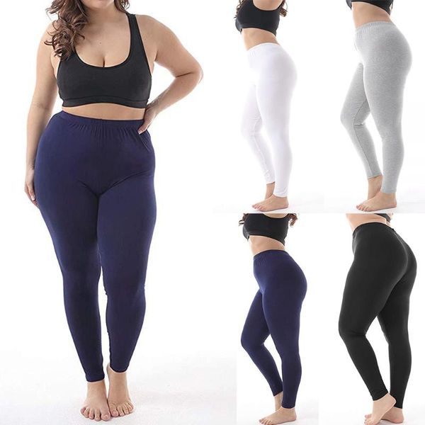 

women's leggings plus size women pants solid color strech ladies long casual large female trousers for sport d30, Black