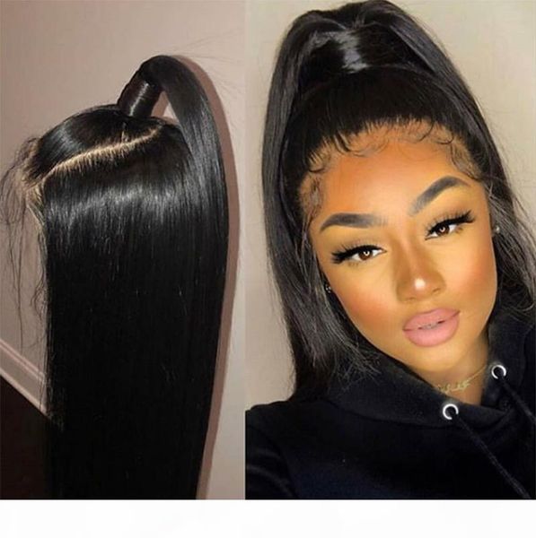 

full lace human hair wigs for black women silky straight glueless virgin peruvian lacefront wigs silky straight lace front wig pre plucked, Black;brown