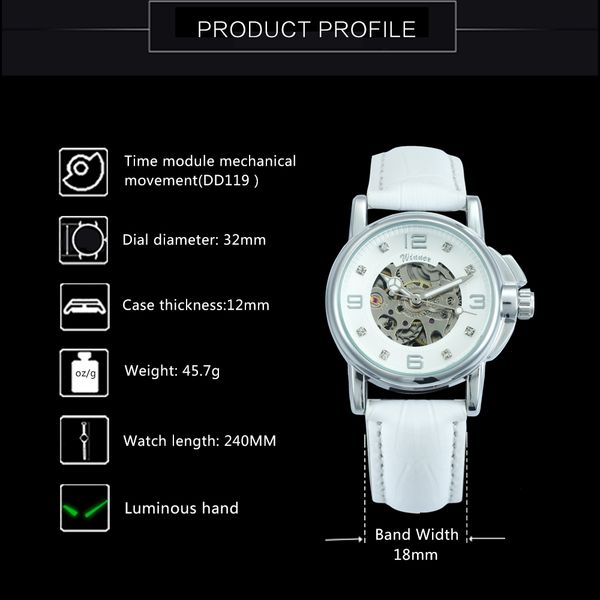 

winner official luxury rhinestones watch women fashion elegant automatic mechanical wrist watches casual lady clock montre femme, Slivery;brown