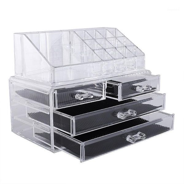

[us-w]multi-check & 4 drawers integrated acrylic makeup case cosmetics organizer transparent makeup case drawers 1808212121