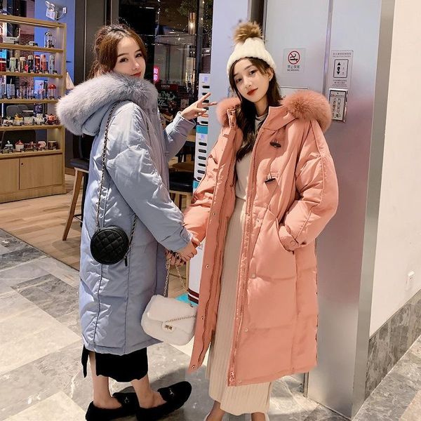 

women's down & parkas women fur collar buckle jacket long female winter 2021 thicken coats, Black