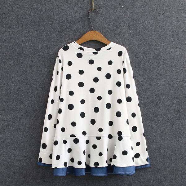 

polka more size dot printed tshirts sleeves long autumn new large 4oub, White