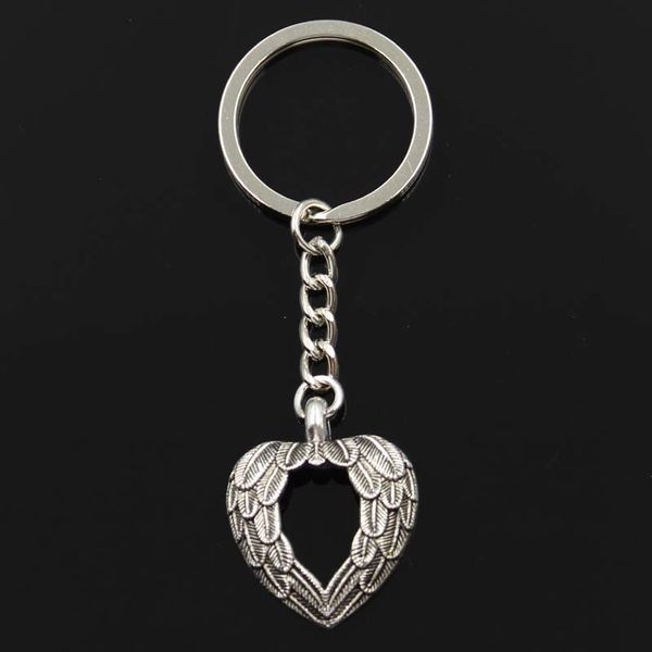 

fashion heart angel wings 29x24mm pendant 30mm key ring metal chain silver color men car gift souvenirs keychain dropshipping