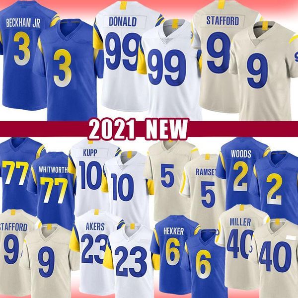 

99 aaron donald 9 matthew stafford 10 cooper kupp football jersey 3 odell beckham jr 5 jalen ramsey 2 robert woods cam akers van jefferson v, Black;red