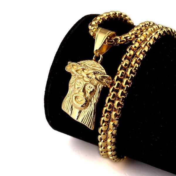 Gioielli da uomo Hip Hop Gesù GESÙ Cristo Collana con pendente a pezzo con catena di mais lunghezza 70 cm