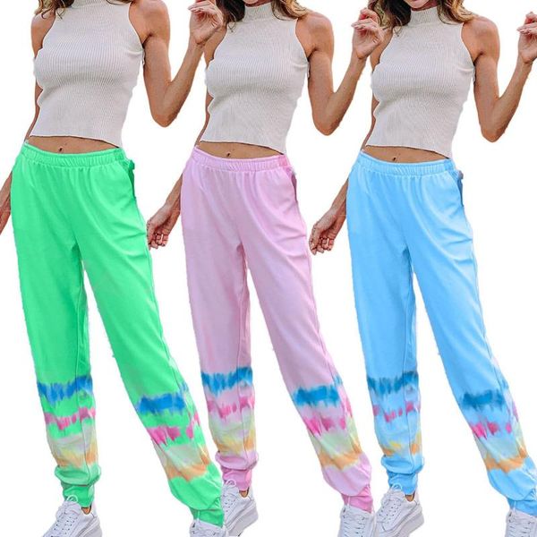 

women's pants & capris 2021 women tie-dye high-waist straight pant hight street candy color loose casual long oc6, Black;white