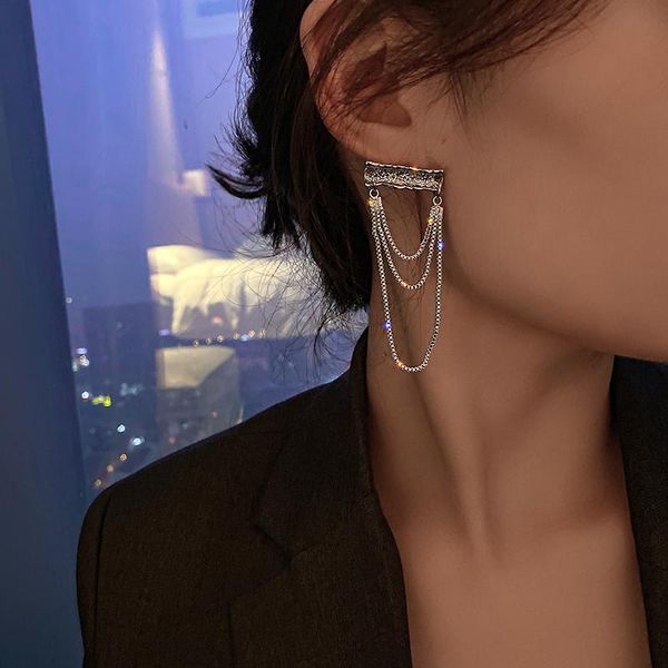 

dangle & chandelier fyuan long tassel earrings for women bijoux simple geometric metal party jewelry accessories, Silver