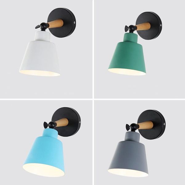 

wall lamp nordic bedroom bedside macaron 7 colors e27 light creative solid wood aisle modern corridor el home decor