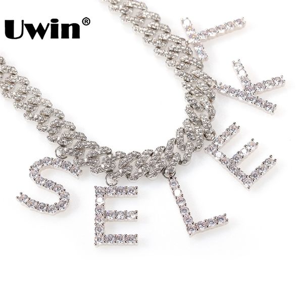 

uwin initial letters pendant a- z 12mm cuban chain for men and women diy letters gift necklaces hiphop jewerly 201014, Silver